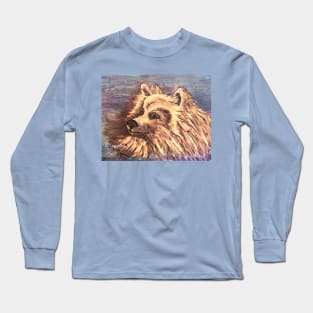 American Eskimo Dog Blue Backdrop Long Sleeve T-Shirt